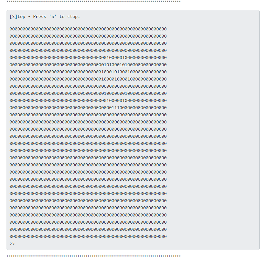 only display the following menu.: [S]top Press 'S' to stop. 2. Write