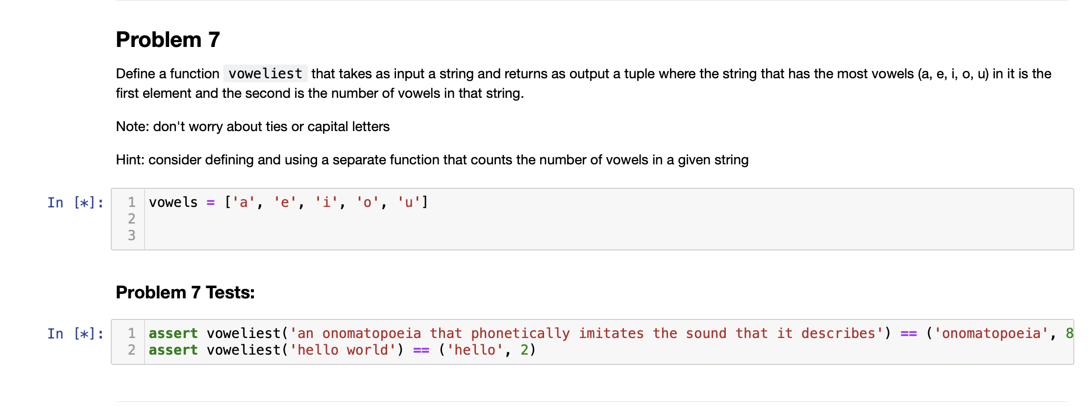 Python - Define a function voweliest that takes as input a string