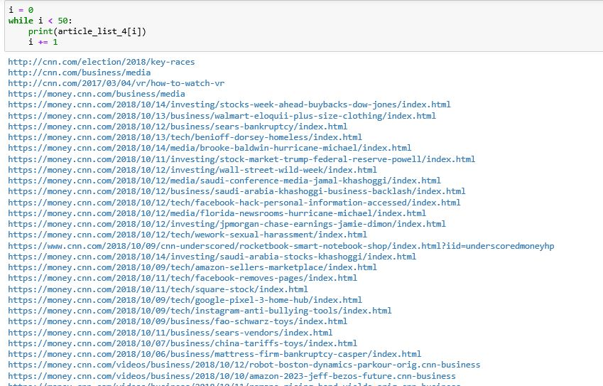 working on a program to web crawl through cnn.com and pull the