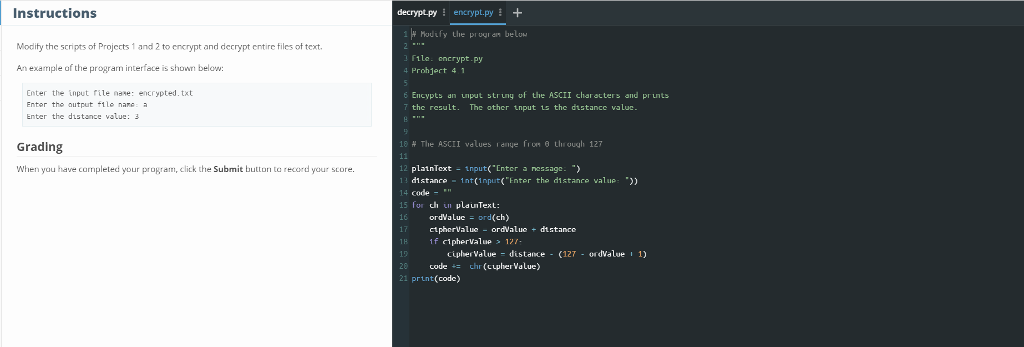 and decrypt entire files of text. An example of the program interface