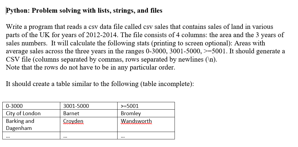  Python: Problem solving with lists, strings, and files Write a program