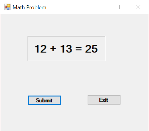 and open the program. Change the form text property to Math Problem.