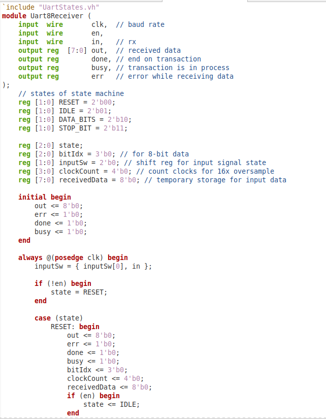 the inputs to the property is wrong. Uart8 module Uart Receiver Module