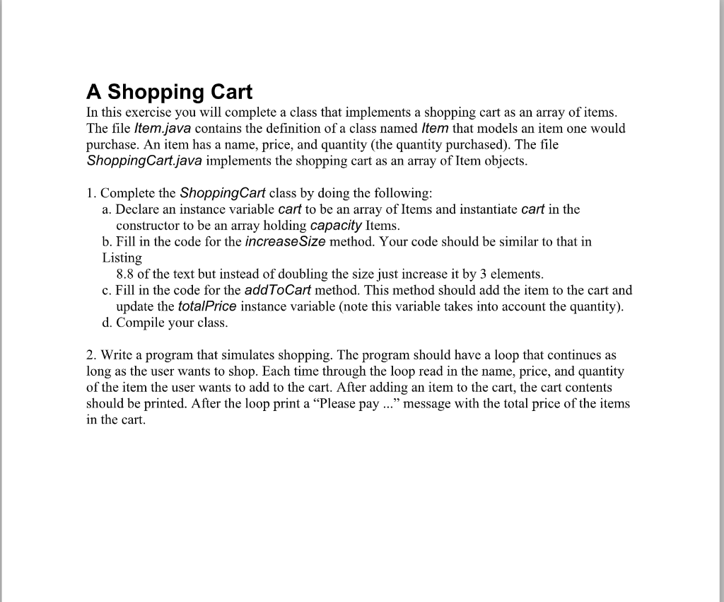 a particular grocery item with a name, price and quantity. This class