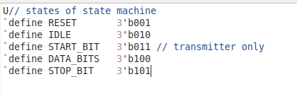 \text { 'b011 // transmitter only } \\ \text { define DATA_BITS