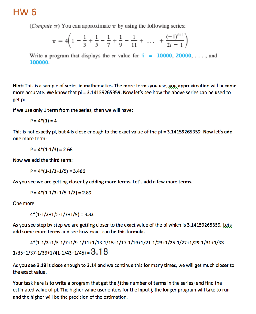  HW 6 (Compute ?) You can approximate ? by using the