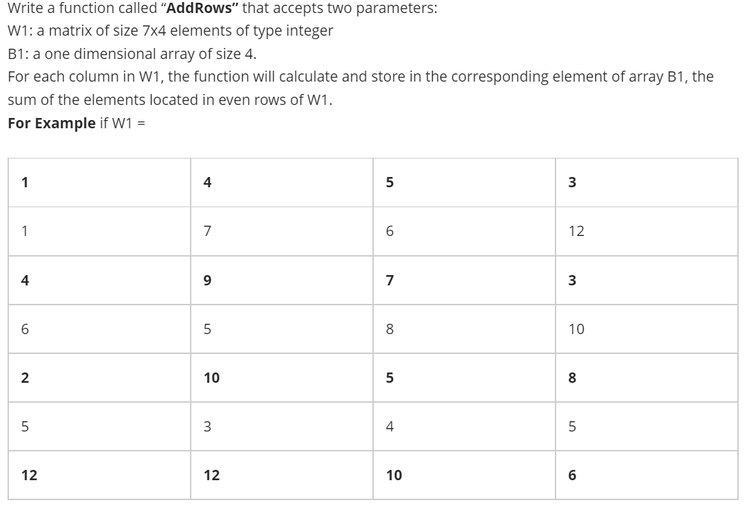 Using c++ language. Write a function called "AddRows" that accepts two parameters: