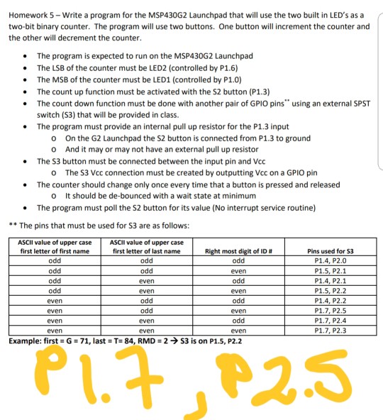  Homework 5-Write a program for the MSP430G2 Launchpad that will use