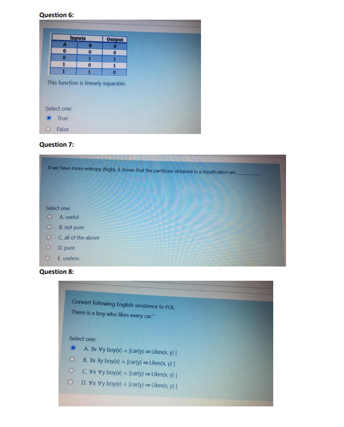 Plz answer these MCQs Question 6: Inputs A 0 0 0 1