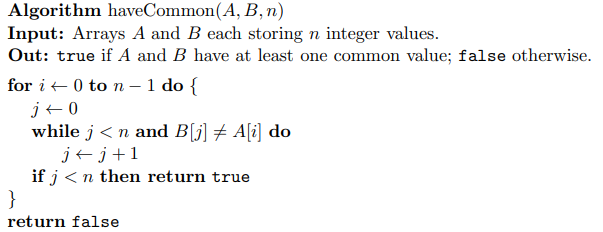 Consider the following java algorithm for the problem of deciding whether two