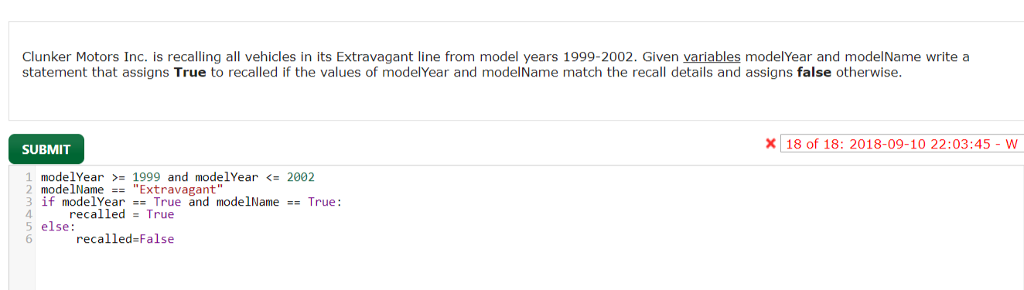 In python: Clunker Motors Inc. is recalling all vehicles in its Extravagant