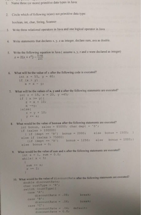  Java programming Please provide clear responses 1. Name three (or more)