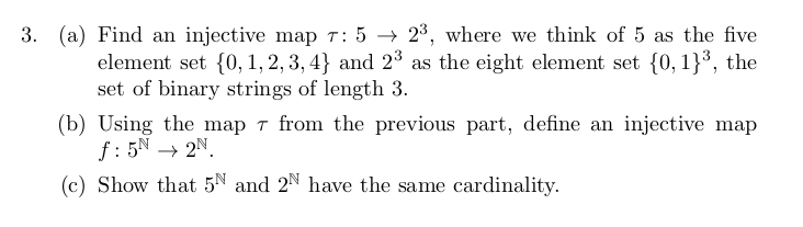  (a) Find an injective map :523, where we think of 5