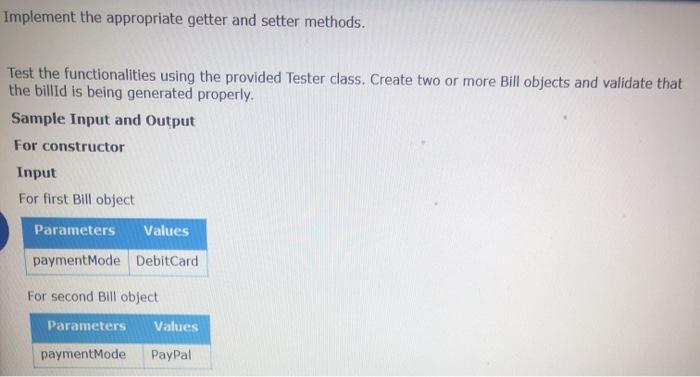 Statement Implement the class Bill based on the class diagram and description