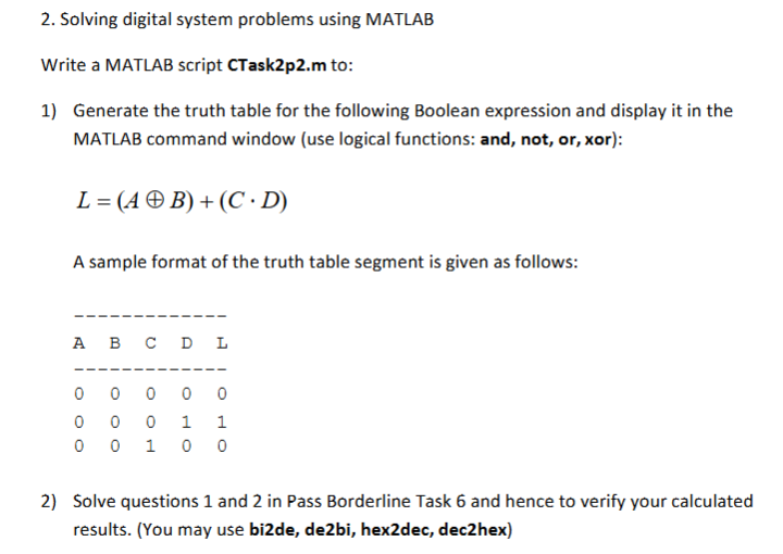  2. Solving digital system problems using MATLAB Write a MATLAB script