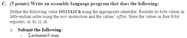 Assembly Program Using Visual Studio C++. The problem Part C at the