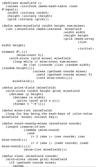  Explain the lisp lingo and the functionality of the program (defclass