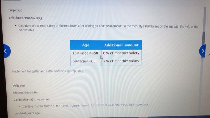 Employee and Validator classes based on the class diagram and description given