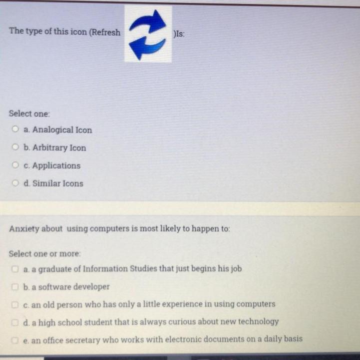 Huma computer interaction The type of this icon (Refresh )Is Select