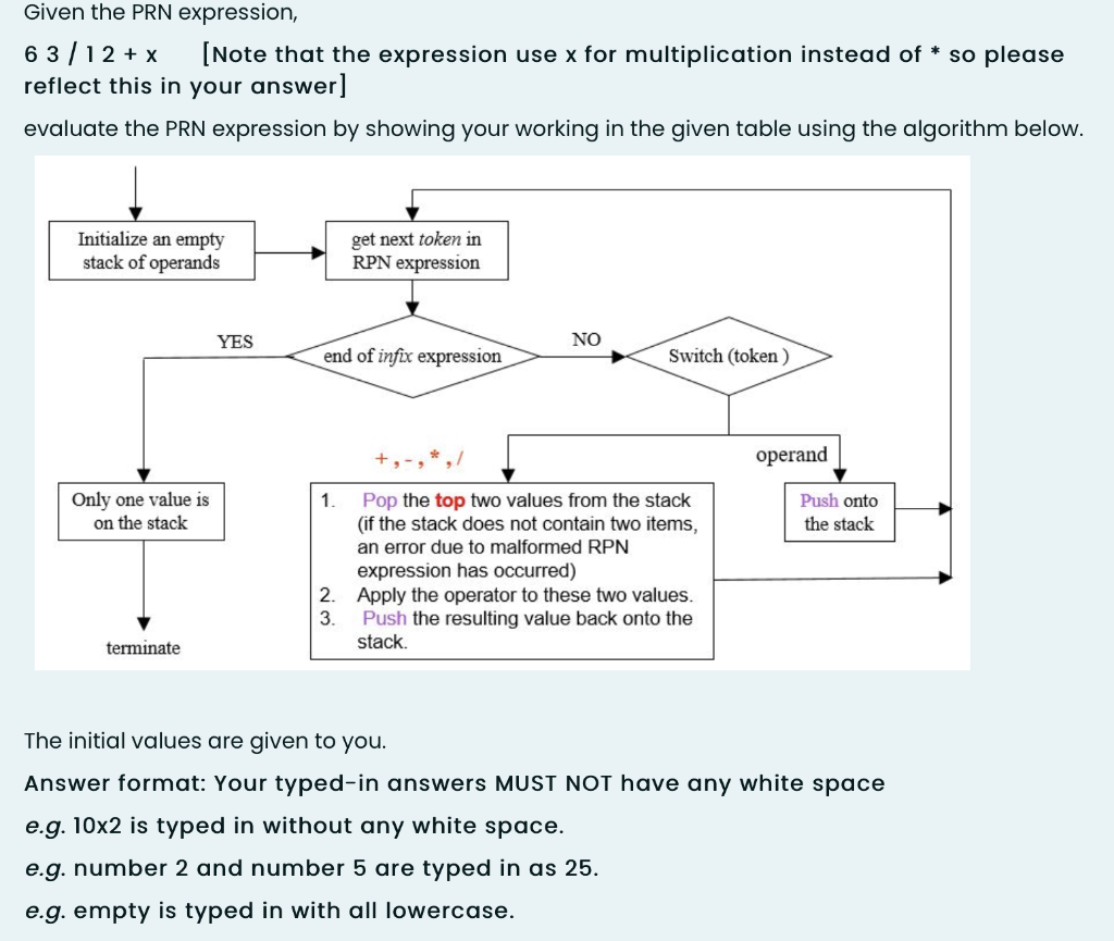 questions Given the PRN expression, 63/12 + x [Note that the expression