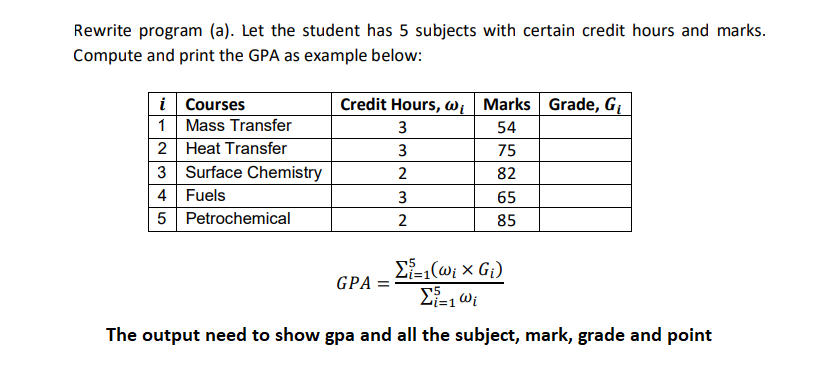  Program (a) Rewrite program (a). Let the student has 5 subjects