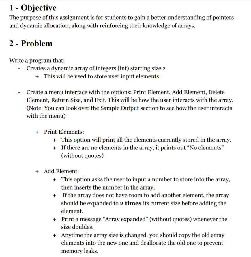  ***please do it in c++*** 1 - Objective The purpose of