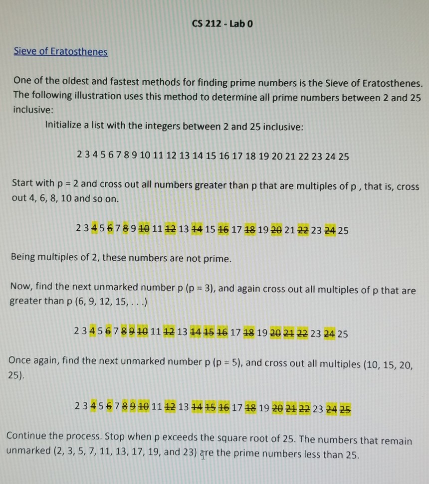 Lab e :( br Filename : b Sieve0fEratosthenes . java Date Written