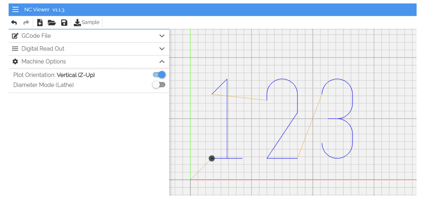  = NC Viewer v1.1.3 Sample C GCode File e Digital Read