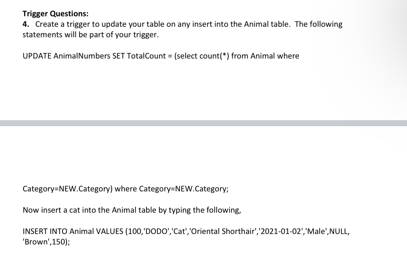  Trigger Questions: Create a trigger to update your table on any