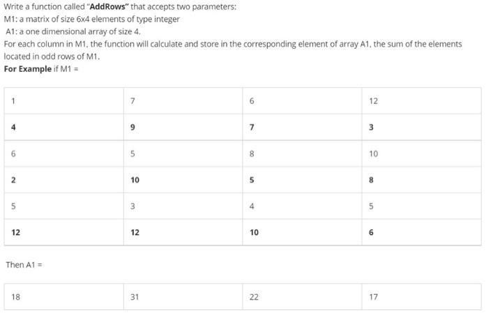 c++ Write a function called "AddRows" that accepts two parameters: M1: a