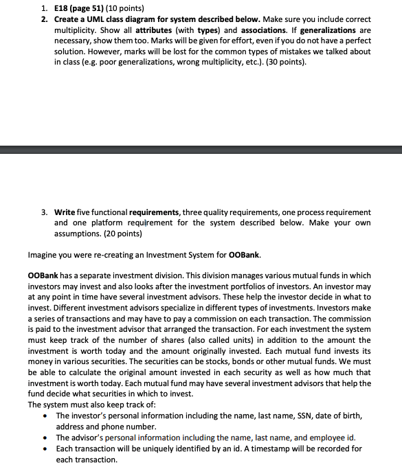  1. 2. E18 (page 51) (10 points) Create a UML class