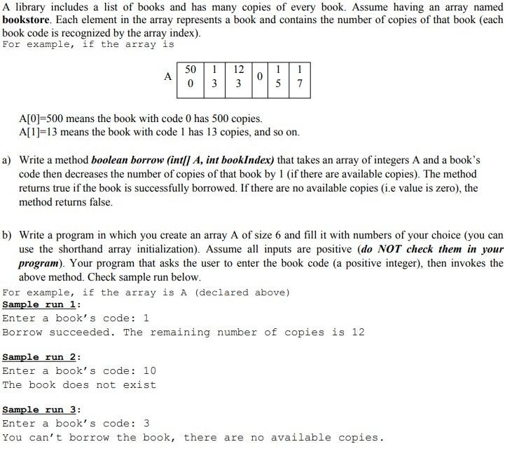  Java language A library includes a list of books and has