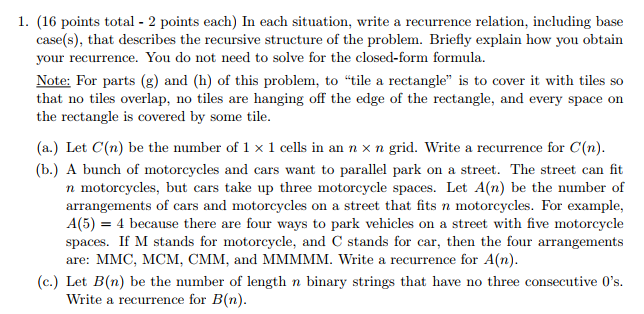  1. (16 points total - 2 points each) In each situation,