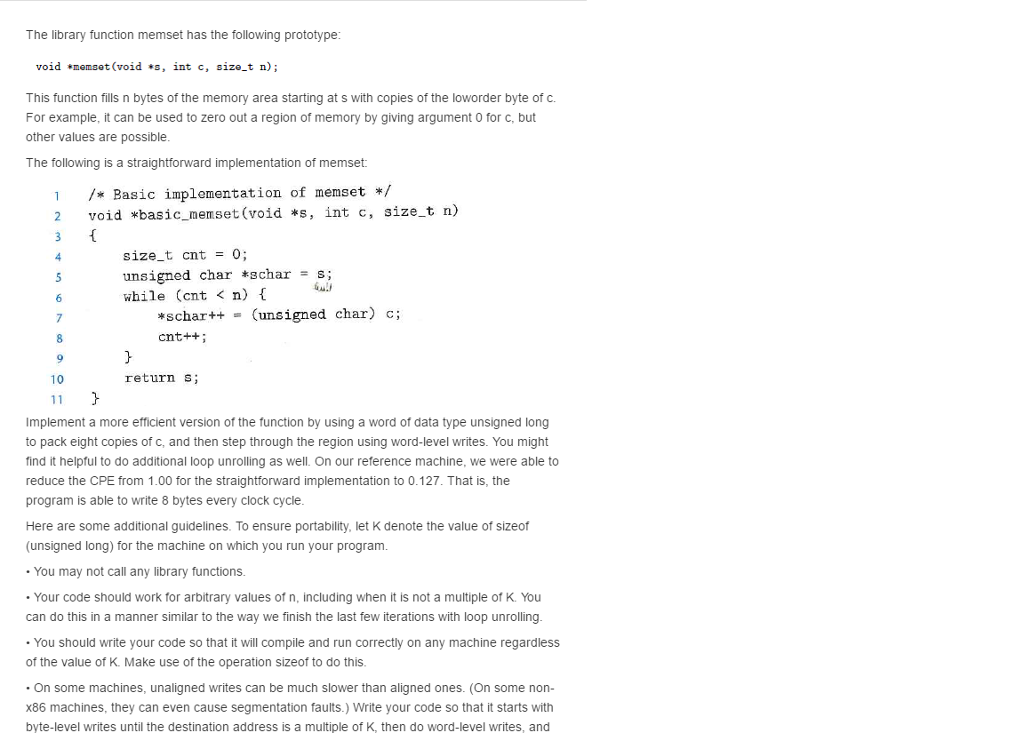  plz solve this proble TT The library function memset has the