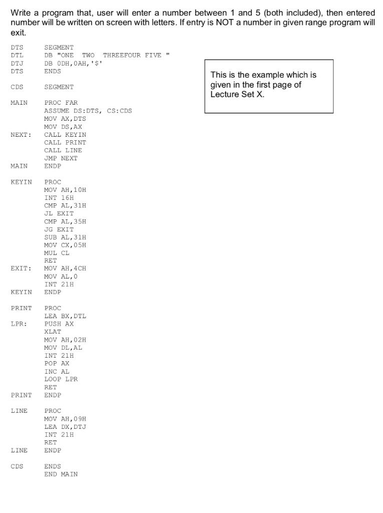 Using DOSBOX YLAT Write a program that, user will enter a number