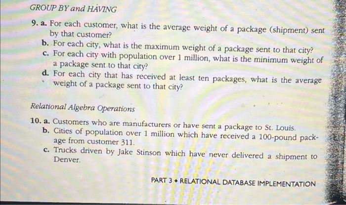 queries 9. a. For each customer, what is the average weight of