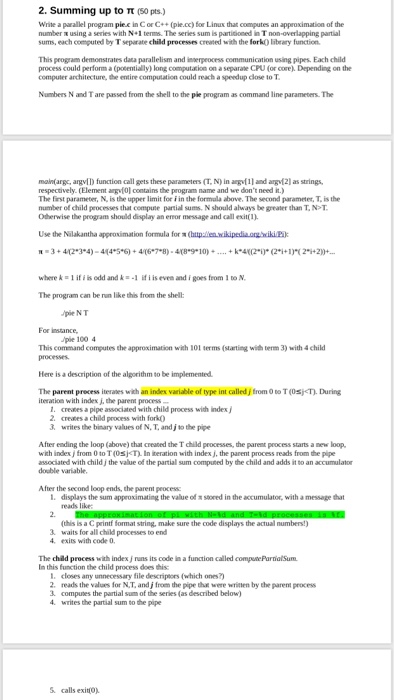  2. Summing up to ? (50 pts.) Write a parallel program