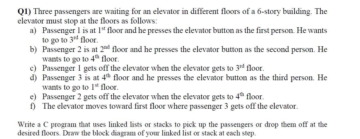 data Q1) Three passengers are waiting for an elevator in different floors