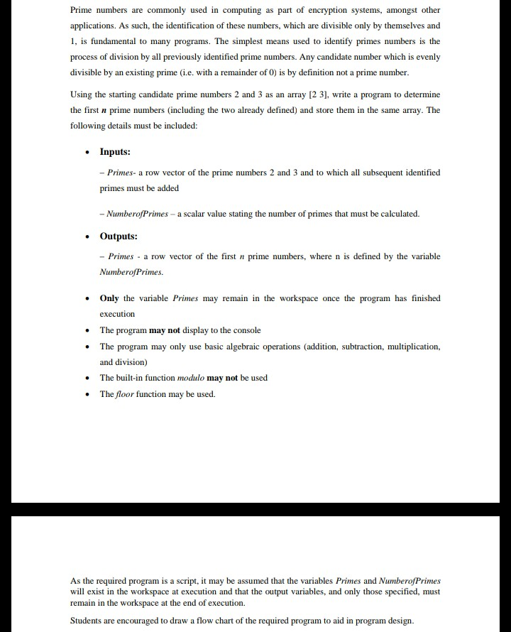 Write a MATLAB program for the above situation. thank you! Prime