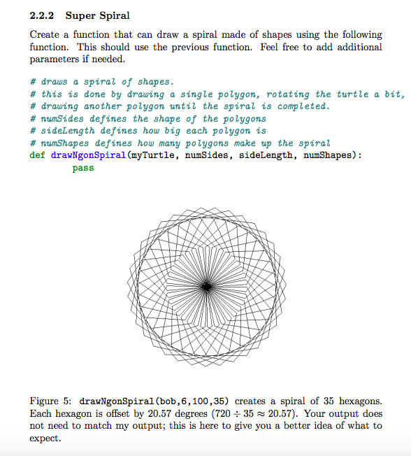 function called drawNgon, which takes in a turtle and two numbers -