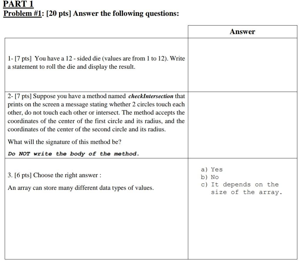 THIS IS JAVA EXAM PLEASE SOLVE THE QUESTION AND PLEASE SOLVE ALLA