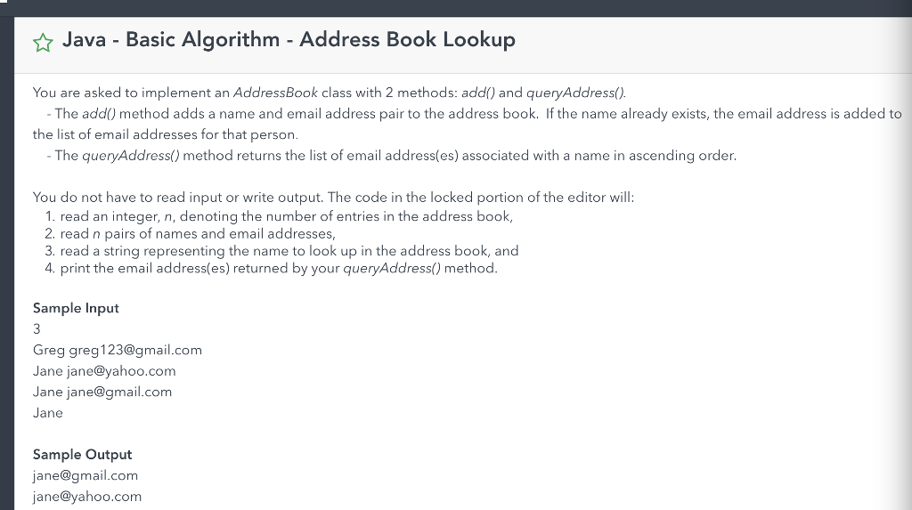 java programming Java- Basic Algorithm - Address Book Lookup You are asked
