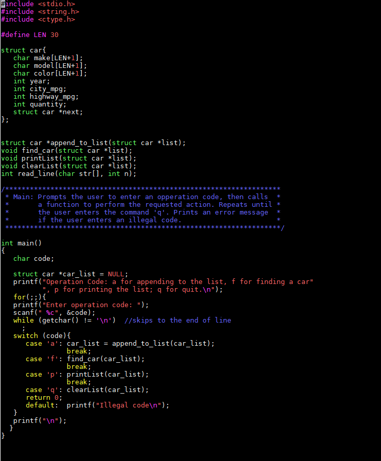 car dealer would like to maintain information for the cars in stock.