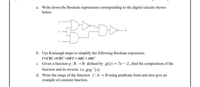  a. Write down the Boolean expressions corresponding to the digital circuits