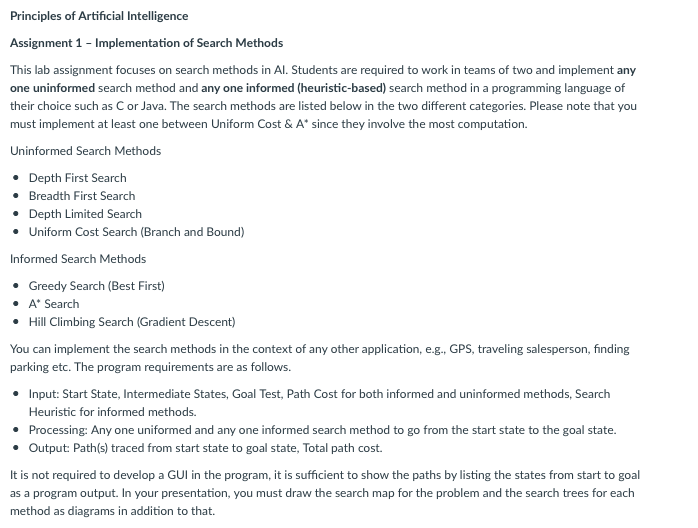 Preferably JAVA please help me Implement any one uninformed search method and