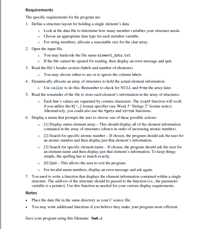 Write a program that reads a file containing chemical element data and