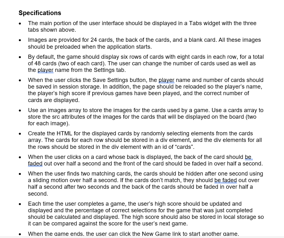 Memory game Purpose: For Group Project 1, you'll create an application that