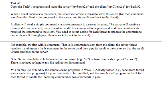 Description A client will send a simple command via socket program to