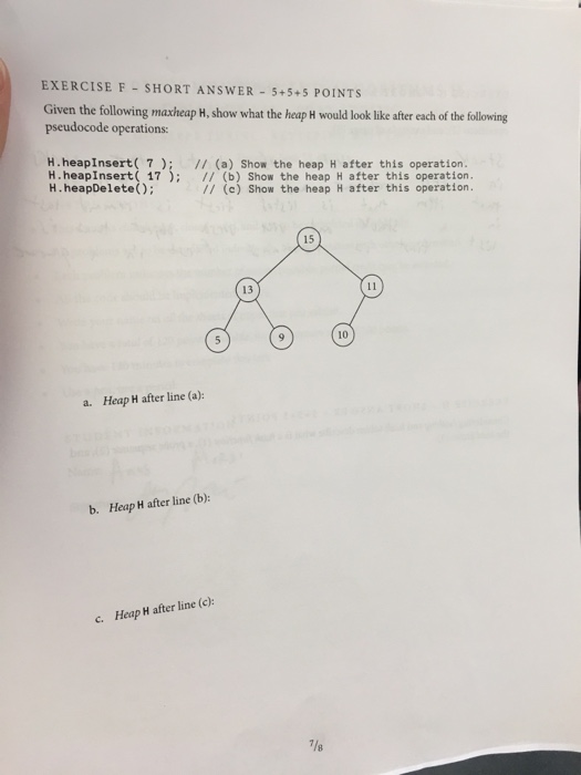  Java please quick Given the following maxheap H, show what the