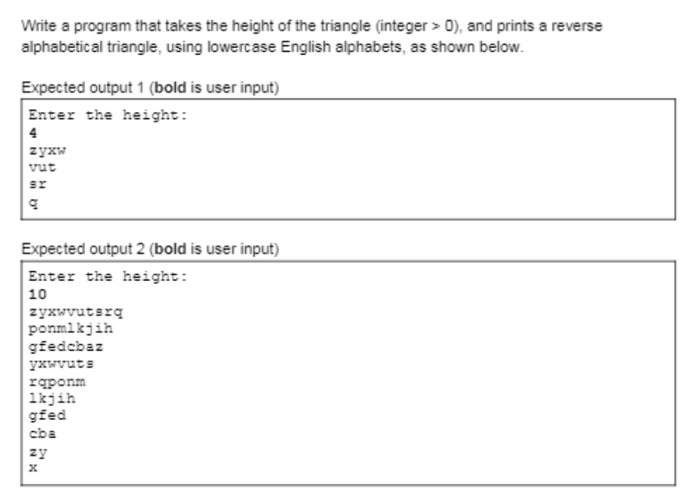 Please complete in C++ code. Write a program that takes the height